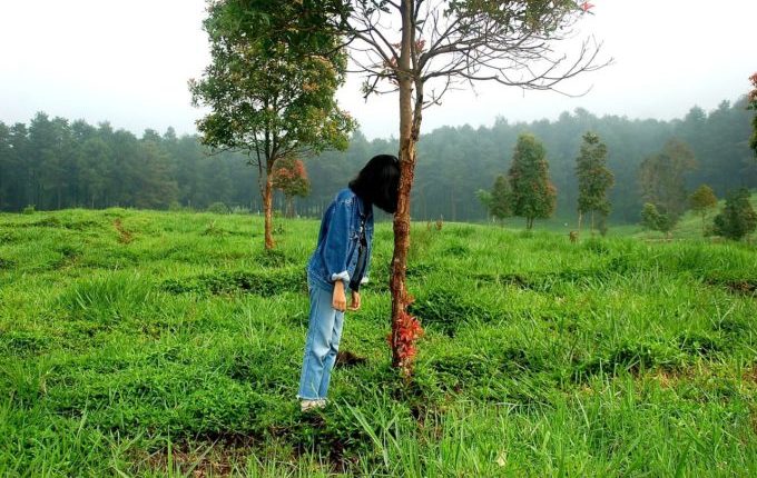 Mix aus Windeln, Abhalten, Töpfchen und windelfrei - Frau lehnt am Baum